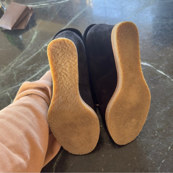 Louis Vuitton Black LV Monogram Suede Wedge Lace up Sneakers Size 37 - Picture 7 of 9